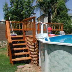 above ground pool and wood deck