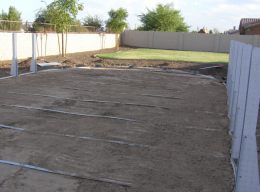pool braces set in ground and straps connected
