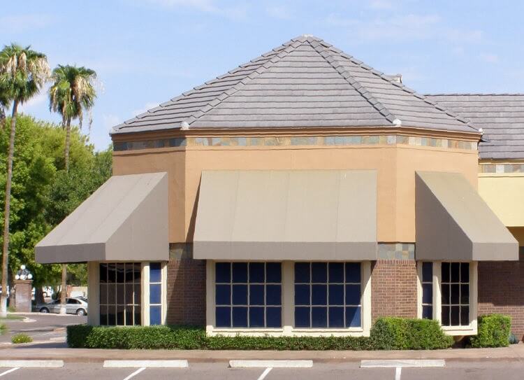 Tan Canvas Window Awnings
