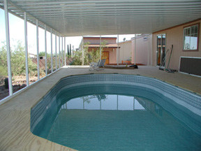 above ground pool and aluminum awning