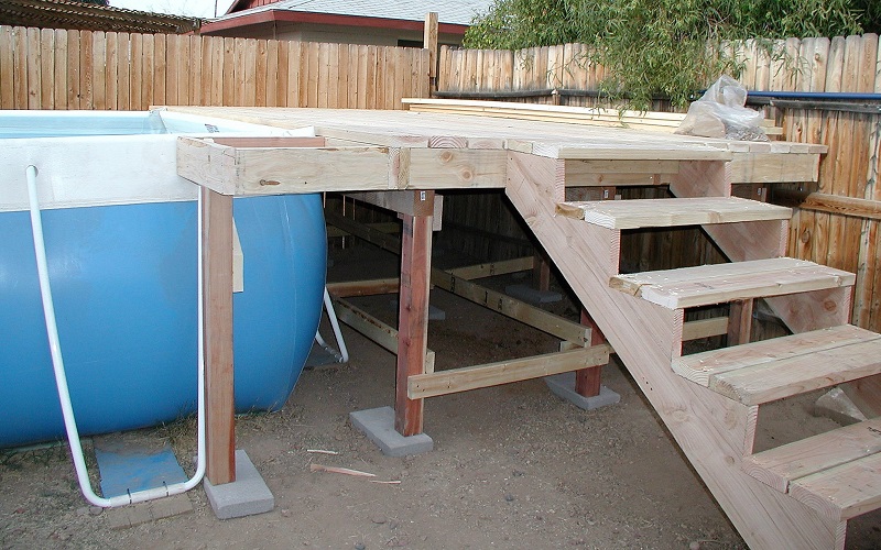wood pool deck under contruction