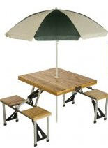 Portable Wooden Picnic Table with Umbrella