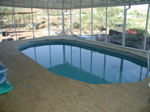 awning, swimming pool and deck