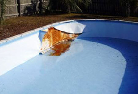 rusted pool wall on above ground pool